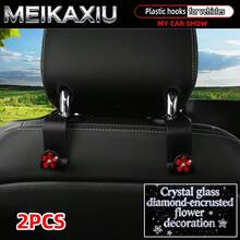 MEIKAXIU 2pcs Universal Car Seat Headrest Hooks, Rhinestone Crystal Flower Blingbling Decor For Women, Suitable For Car Rear Seat Storage Organizer, Can Hang Handbags, Wallets, Clothes, Coats, Etc. - Rhinestone Crystal Glass Flower Style - View 13