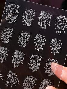3D Hollow Spider Web Nail Art Stickers 2pcs/Pack, Halloween Gothic Style Spider Web Nail Template Design, DIY Y2K Autumn/Winter Self-Adhesive Floral Nail Decoration Stickers For Women And Girls - Clear - View 6