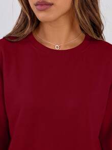 Speed mate Women's Ribbed Knit Long Sleeve Crew Neck Pullover Sweatshirt, Regular Length Polyester Top Red Casual - Red - View 2
