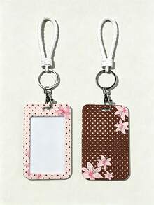 Soft Pink Lily Polka Dot Pattern Personalized Retractable Card Holder, Keychain Pendant Bag Charm, Student ID & Transit Card Protective Sleeve, Suitable For Office Workers And Students Daily Use - Multicolor - View 4