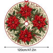 1pc Christmas Flower Pattern Christmas Tree Skirt, Elegant Color Holiday Decor, 5 Sizes, Unisex Holiday Gift, Suitable For Home And Party Christmas Home Decoration - Christmas Flower - View 11