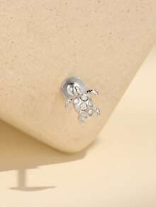EleRunis 1pc 925 Sterling Silver Miniature Turtle Flat Back Labret/Earring, Suitable For Earlobe, Ear Cartilage, Conch, Lip, Ear Helix, Threaded Piercing Delicate Jewelry, Suitable For Daily Wear And Party - Silver - View 2