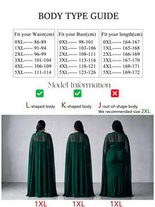 UNITHORSE Plus Size V-Neck Heavily Embroidered Extra Long Flared Sleeve Black Chiffon Dress - Dark Green - View 8