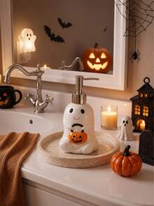 Cute Ghost Shaped Dispenser Bottle, Halloween Bathroom Accessory, Refillable Liquid Soap/Lotion Dispenser, Suitable For Sink Countertop, Pumpkin Bat Decoration, Spooky Vanity Decor, Guest Bathroom Kitchen Hand Soap Container, Autumn Holiday Home Decor Party Display Gift Creative - Multicolor - View 7