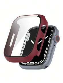 Built-In Tempered Glass Screen Protector Watch Case High Definition Protective Shell Compatible With Series Ultra/SE/12/11/10/9/8/7/6/5/4, 40/41/42/44/45/46/49mm - Burgundy - View 3
