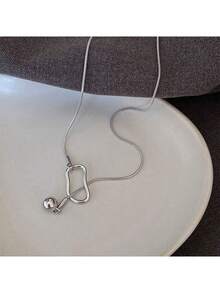 1pc Fashion Cold Style Metallic Beaded Long Pendant Necklace For Women - Silver - View 4