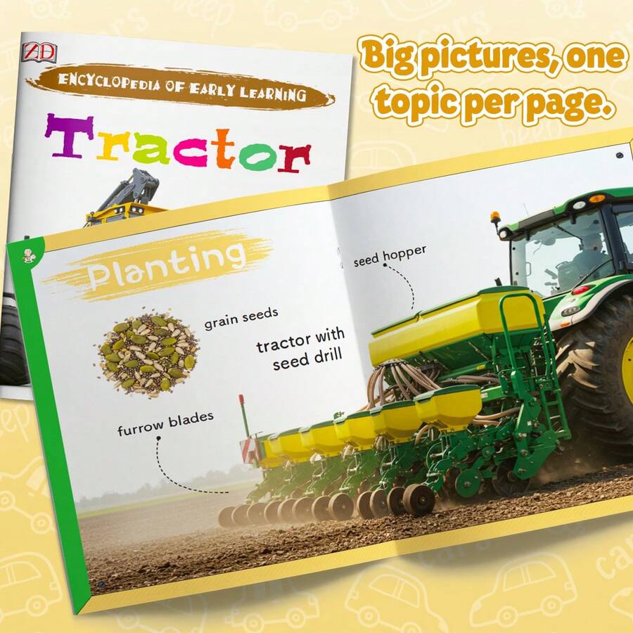 Tractor & Construction Vehicle Learning Notebook, Vehicle Image Recognition & Basic English Vocabulary, Mechanical Learning, Visual Observation & Fun Educational Activities, Suitable For Home Learning & Classroom Practice - Vehicle Learning - View 1