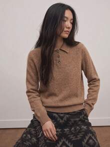 100% Merino Wool Sweater, Warm Knitted Polo Neck Top, Soft And Skin-Friendly, Brown, Autumn/Winter - Brown - View 2