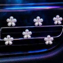 6PCS Car Air Vent Clips With Pearl Daisy Petal Design, Exquisite Petal Shape With Pearl Embellishment, Easy And Secure Installation, Used For Car Door Dashboard Interior Decoration Modification Accessories - 6PCS Pearl Daisy Air Vent - View 2