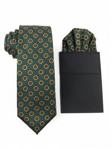 ZONFAZ 2PCS Men's Floral Print Tie Set, 7cm Printed Tie With Portable Paper Card Pocket Square, Suitable For Wedding, Party, Gathering And Other Occasions - Multicolor - View 9