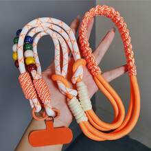 1PC Dopamine 3-In-1 Wooden Bead Colorblock Braided Phone Lanyard, Long Adjustable Crossbody Neck Wrist Strap, Multi-Functional Outdoor Hiking Portable Travel Shopping Bag Case Camera Shoulder Strap New Arrival - Multicolor - View 9