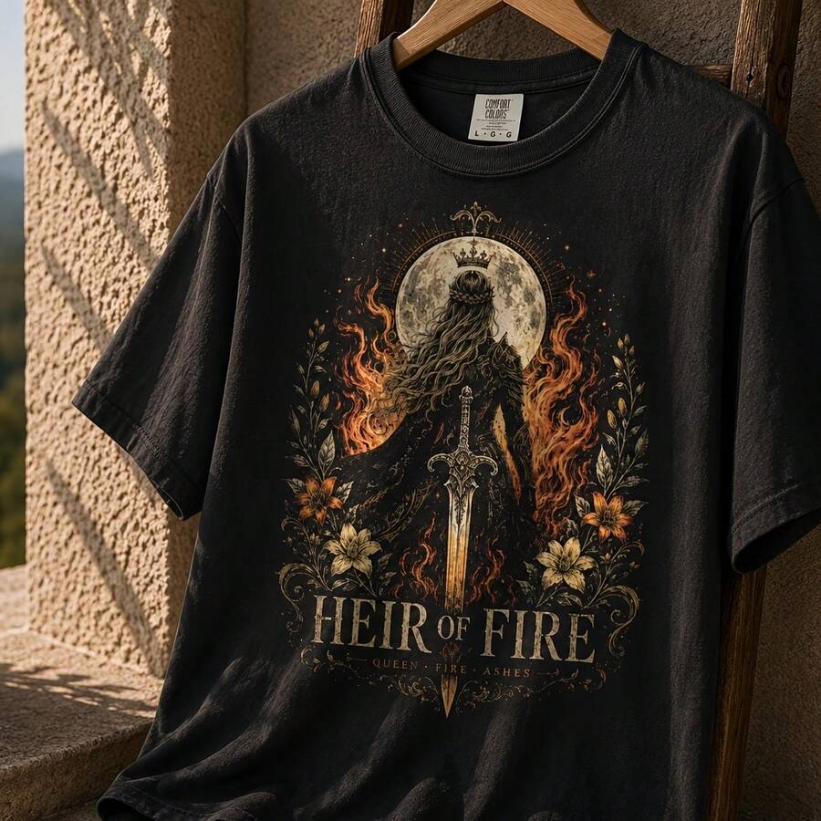 Heir Of Fire T-Shirt, Queen Of Fire T-Shirt, Gift For Throne Of Glass Fans, Top For Dark Fantasy Book Lovers, Gift For Fantasy Readers - Style - View 1