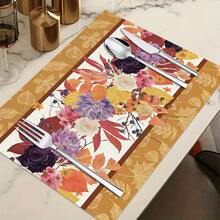 1/4/6pcs Autumn Series Vintage Floral Maple Leaf Border Pattern Printed Placemats, Heat-Resistant Table Mats For Home Kitchen, Table Protection, Kitchen Dining Table, Party Decor - Multicolor - View 12