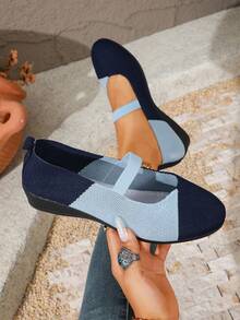 New Women's Wedge Heel Pumps, Colorblock Knit Upper, Elastic Strap, Commute & Date, Lightweight All-Season - Green - View 2