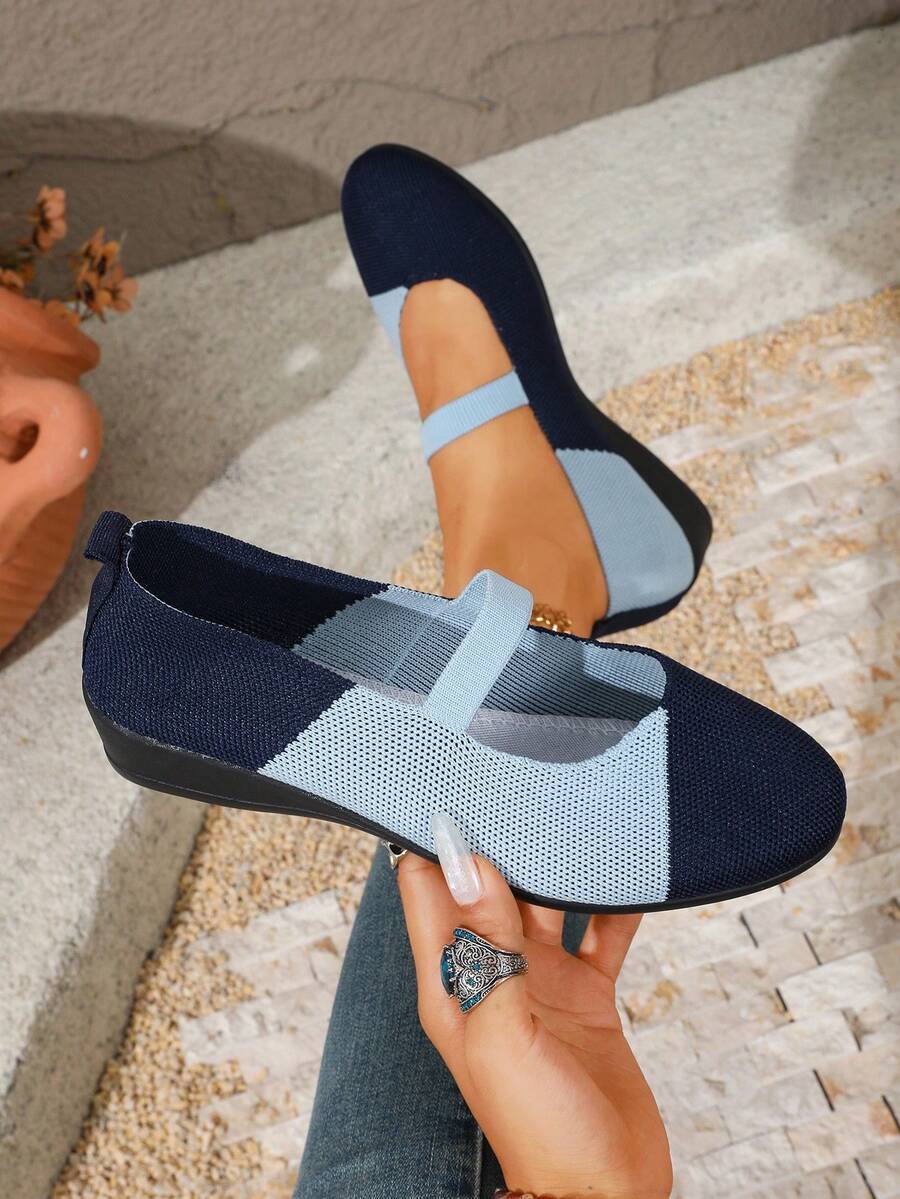 New Women's Wedge Heel Pumps, Colorblock Knit Upper, Elastic Strap, Commute & Date, Lightweight All-Season