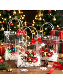 20pcs Large Transparent Waterproof PVC Gift Bags With Reusable Portable Handles, Suitable For Wedding Favors, Birthdays, Theme Parties And Holiday Gift Packaging, Perfect For Autumn, Vacation, Beach Trips Or As Christmas Gift Bags - Transparent - View 4