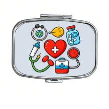 Square Pill Box, Printed With Capsule, Tablet, Letter, Medicine Bottle Patterns, Portable Medicine Storage Compartment, Mini Metal Storage Box, Portable Jewelry And Pill Box, Travel Pill Box, Large Capacity Compartment, Weekly Medicine Organizer Box - Multicolor - View 13
