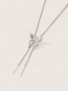 Valisandre 1pc Simple & Fashionable & Personalized Metallic Silver Choker Necklace With Butterfly Pendant, Adjustable Length & Multiple Wearing Styles, For Women - Silver - View 3
