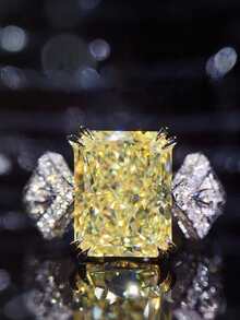 1Pc Women's Rectangular Yellow Cubic Zirconia Ring, Suitable For Wedding, Engagement, Anniversary, Party Wear, Valentine's Day Gift. No Box. - Silver - View 6