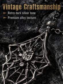 European And American Cross-Border Punk Gothic Hip-Hop Dark Cool Personalized Spider Distressed Pendant Necklace - Silver - View 4