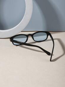 1 PC Men's Casual Small Oval Fashion Glasses Classic Black PC Frame Soft Tinted Lens Lightweight For Driving Outdoor Travel With Glasses Box - Multicolor - View 6