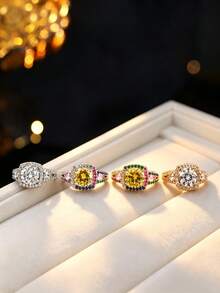 1pc Women's Fashion Vintage Square Pillow Ring, Exquisite Fully Set Zirconia Craft, Decorative Finger Ring Accessory For Date And Occasion - Ring - View 5