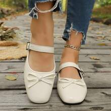 Women's Soft Round Toe Buckle Flat Mary Jane Shoes With Sweet Bow, Gentle Style, Versatile For Spring And Autumn Outings - Beige - View 4