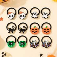 12PCS Halloween Hair Ties For Girls, Ghost Skull Pumpkin Spider Web Elastic Hair Bands For Halloween Party,Kids Hair Accessories - Multicolor - View 6