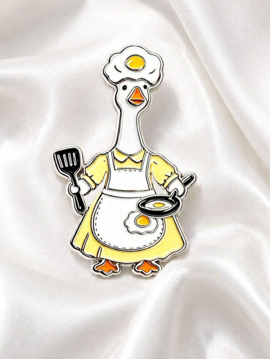 Funny Chef Duck Brooch, Fried Egg Hat Cartoon Duck Brooch, Canvas Bag Jacket Accessory, Gift For Fashion Lovers - A - View 1