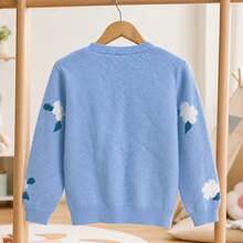 Tween Girl Cute Floral Knit Sweater, Long Sleeve Crew Neck Pullover, Comfortable Casual Top, Perfect For Autumn/Winter, School, Daily Wear And Holiday - Multicolor - View 4