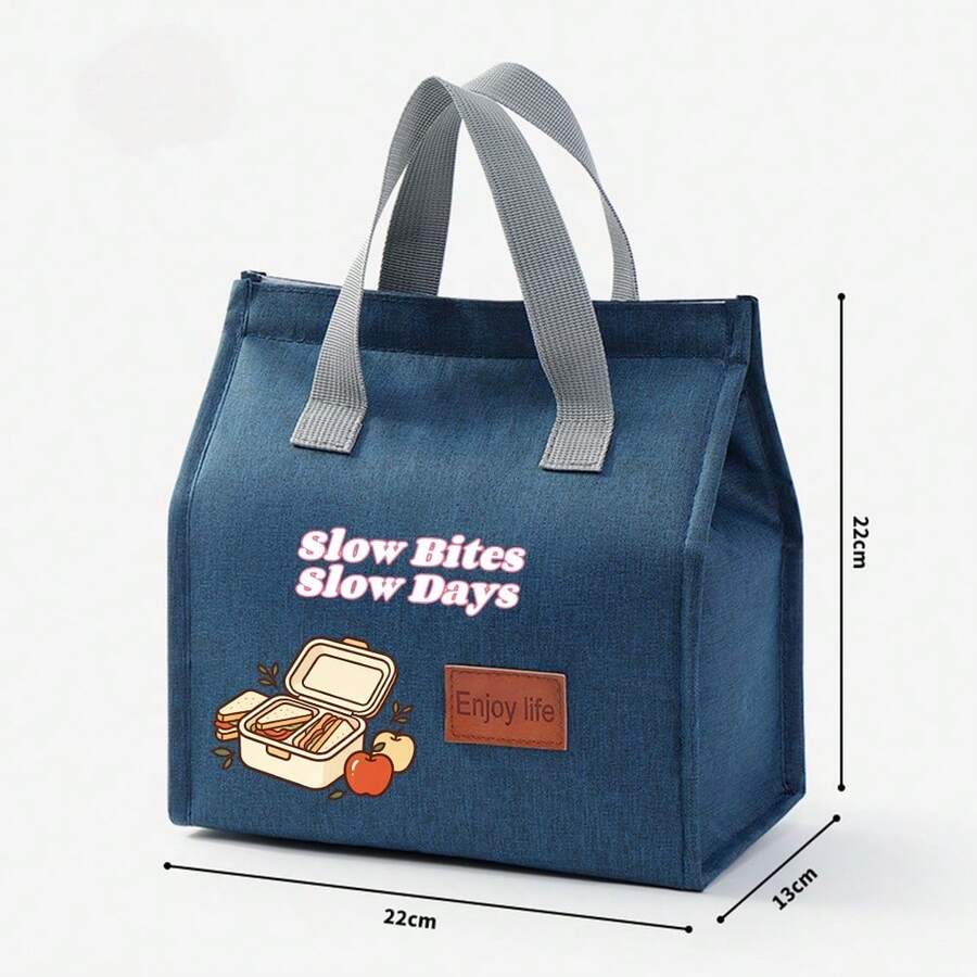 A Minimalist Fashion Lunch Bag With Simple Bento Box Print, Personalized Text Print, Cute Minimalist Pattern Print, Multiple Colors Available, Essential Lunch Insulated Bag For Office Workers, Student Bento Bag. - View 1