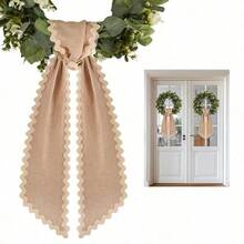 1PC Scalloped Wreath Sash For Front Door Ruffle Wreath Ribbon For Yard Porch Garland Home Decor Garden Flag Outdoor Decor Home Decor. Beautiful Ornament, Brightens Up Your Courtyard, Porch And Entrance All Year Round - Khaki - View 1
