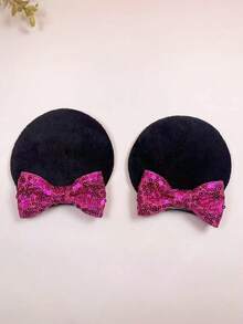 2pcs Kids Red Sequin Bow Mouse Ear Hair Clips, Cute Cartoon Hair Accessories For Girls Party Performance, Yellow - Multicolor - View 25