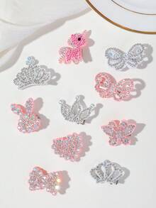 30/20/10pcs Girls Multi-Color Rhinestone Rabbit/Bow/Deer/Crown/Butterfly/Heart Hair Clips Hair Accessories Head Clips Back Clips Side Clips Alligator Hair Clips For Daily Use - Multicolor - View 2