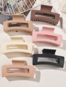 6pcs ABS Material Autumn/Winter Minimalist Matte Pink & Light Coffee Hollow Square Hair Clips, Multi-Functional Tea Party Updo Hair Accessories - 6-piece Set - Square - View 6