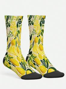 Cool 360° Printed Men's Socks - Streetwear Socks,Strawberry,Blueberry,Raspberry,Lemon,Colorful,Funny Socks, Fit Daily, Holiday & Party Occasions - Yellow - View 2