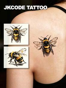 JKCODE TATTOO 2 Pcs Realistic Bee Temporary Tattoos, Stylish Mini Tattoo Stickers, Cool Tattoo, Waterproof Tattoo For Women, Simple, Colored Print Tattoo Sticker For Men, Washable Stickers For Party Tattoo Sticker, Last 3-5 Days - Multicolor - View 7