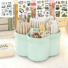 1pc 360° Rotating Desktop Organizer, 6 Compartments, PP Material, Large Capacity Pen Holder, Suitable For Students And Children, Can Hold Makeup Brushes, Pens And Desktop Accessories, Minimalist Design, Suitable For Office, Bathroom, Vanity - Multi-color - View 2