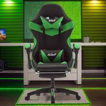 Gaming Chair Reinforced Backrest, Office Chair With Adjustable Footrest, Headrest And Lumbar Support, Comfortable For Entertainment And Office Use - Green - View 9