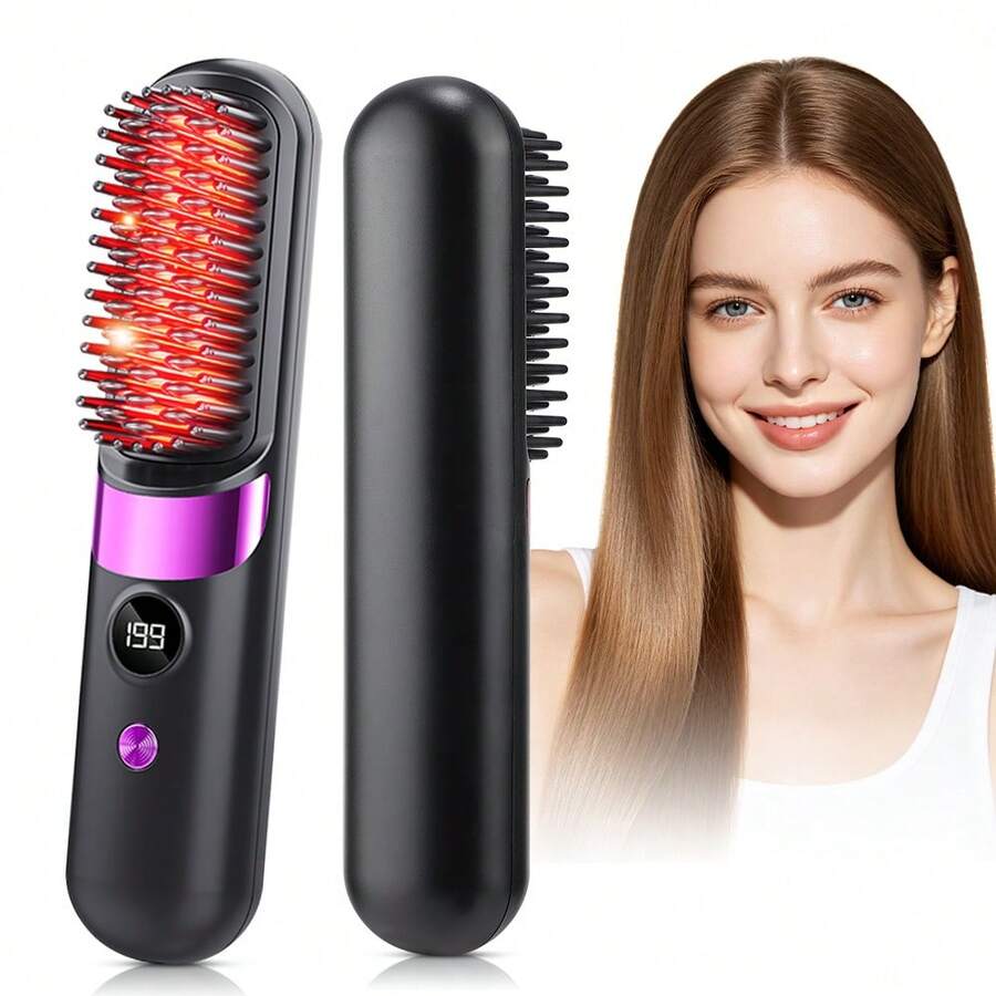 Hailicare Women's Wireless Straightening Brush, Rechargeable Portable Heated Styling Brush With Digital Temperature Display, Mini Travel Size Hot Hair Brush, Suitable For Carrying, Home Use And Daily Quick Styling, Gift Choice - Black - View 1