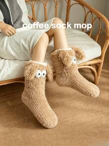 Adult Women's Indoor Non-Slip Thick Plush Faux Fur Floor Socks/Snow Boot Socks - Multicolor - View 9