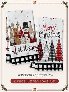 2pcs Christmas Cartoon Reindeer Snowman Christmas Tree Merry Christmas Illustration Pattern Kitchen Towels, Soft Polyester Material Dish Cloths, Suitable For Kitchen Decor, Kitchen Cleaning, Holiday Party Decoration, Kitchen Bathroom Supplies Home Essentials, Home Decor, Housewarming Gift - Multicolor - View 8