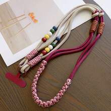 1PC Dopamine 3-In-1 Wooden Bead Colorblock Braided Phone Lanyard, Long Adjustable Crossbody Neck Wrist Strap, Multi-Functional Outdoor Hiking Portable Travel Shopping Bag Case Camera Shoulder Strap New Arrival - Multicolor - View 14