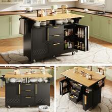 Sideboard Made Of Wood With 3 Drawers With Storage Adjustable Black For Living Room And Dining Room - Black - View 1