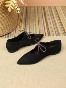 Women's Flat Loafers, Low Vamp, Autumn/Winter Versatile Outdoor Wear, Professional Office Work Shoes, Soft Leather, Soft Sole, Durable, British Style - Black - View 3