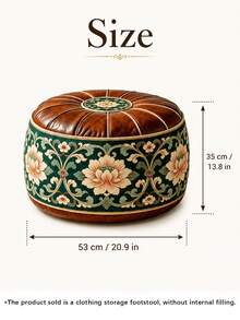 1pc Vintage Floral Storage Ottoman Footstool, Round Leather Decorative Footstool, Soft Padded Top, Decorative Extra Seating For Living Room, Bedroom, Dressing Room, Entryway And Small Spaces - View 9