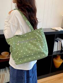 Fashionable Versatile Textured Solid Color Polka Dot New Tote Large Bag Casual Minimalist Contrast Color Shoulder Bag - Turquoise - View 8
