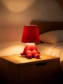 Flocked Flocked Surface Dimmable Rechargeable Decorative Small Desk Lamp, Soft Warm Light Creative Humanoid Design, Red Green Blue Pink Bedside Night Light, Suitable For Bedroom Living Room Desk Home Decor, Holiday Party Ornament Household Lighting - Rechargeable - View 1