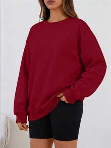 Speed mate Women's Ribbed Knit Long Sleeve Crew Neck Pullover Sweatshirt, Regular Length Polyester Top Red Casual - Red - View 3