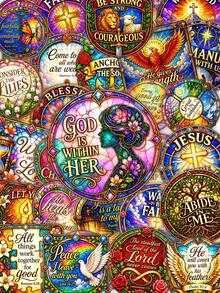 50Pcs Aesthetic Stained‑Glass Bible Text Stickers, Christian Faith Religious Quote Waterproof Decals, Colorful Decor Stickers For Journal, Scrapbook, Water Bottle, Laptop - Multicolor - View 1